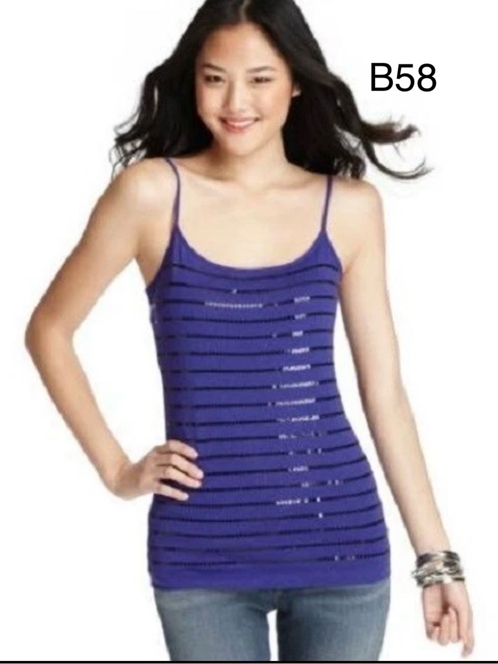LOFT Y2K Purple Striped Sequin Tank Top, Size Small